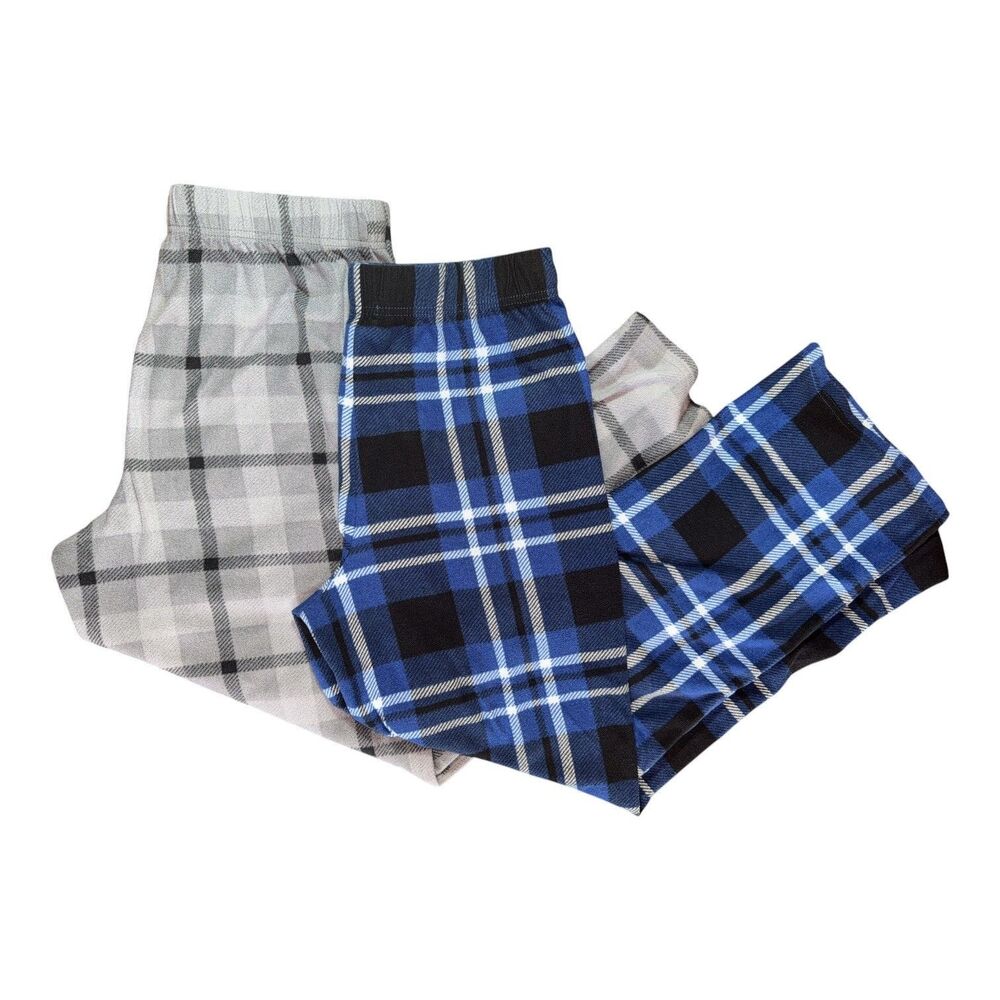 Cuddl Duds Boys Pajama Pants 2-Piece Plaid Blue Gray XL 14/16 Polyester Cozy